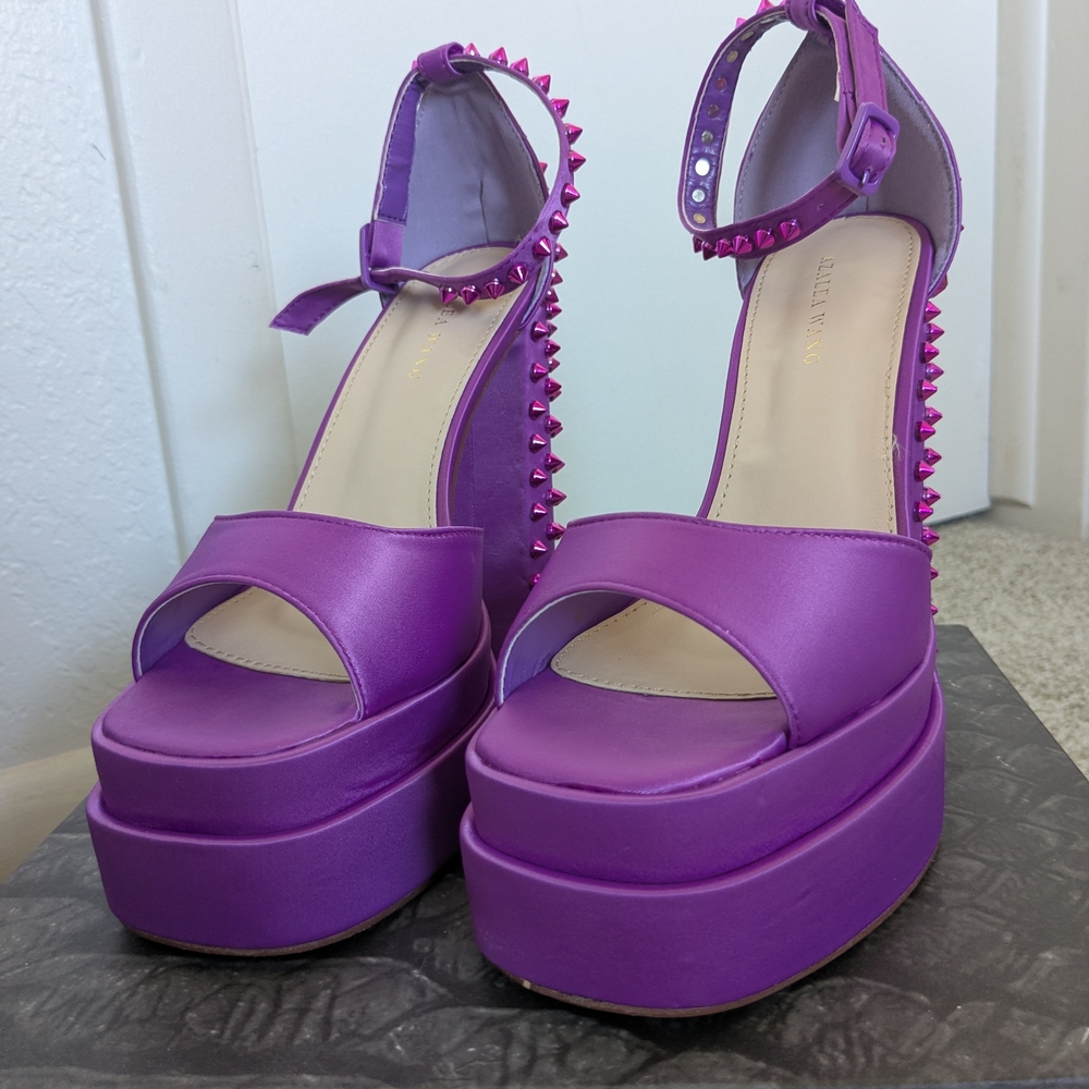 Purple Platform Heels with Studded Ankle Strap